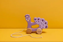 Load image into Gallery viewer, Mrs Peacock Wooden Pull Along Toy