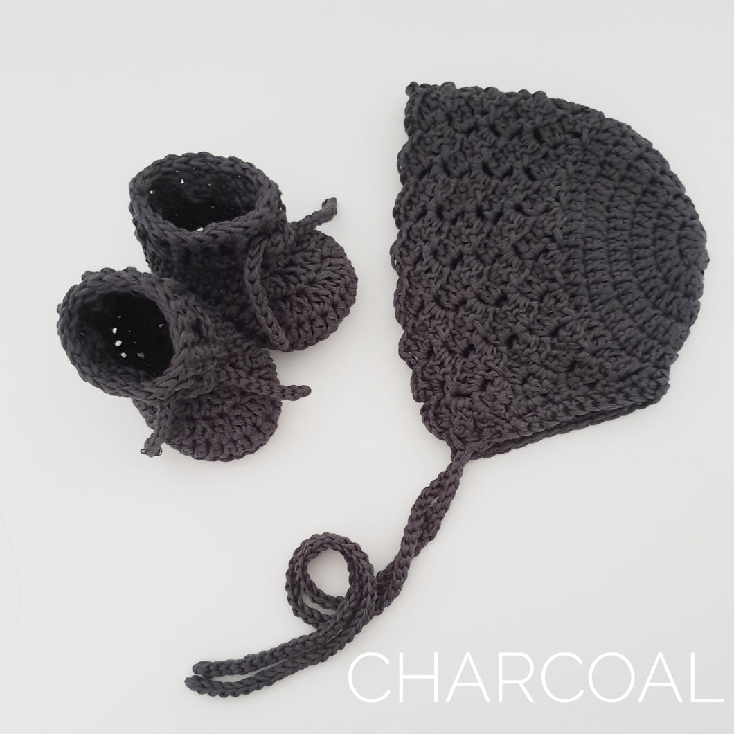Charcoal Bamboo Bonnet and Bootie Set
