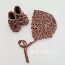 Load image into Gallery viewer, Chocolate Bamboo Bonnet and Bootie Set