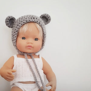 Doll Bear Bonnet - Eco Friendly (Fits 38cm Miniland Dolls)
