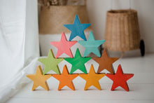Load image into Gallery viewer, Coloured Wooden Stars Set of 10