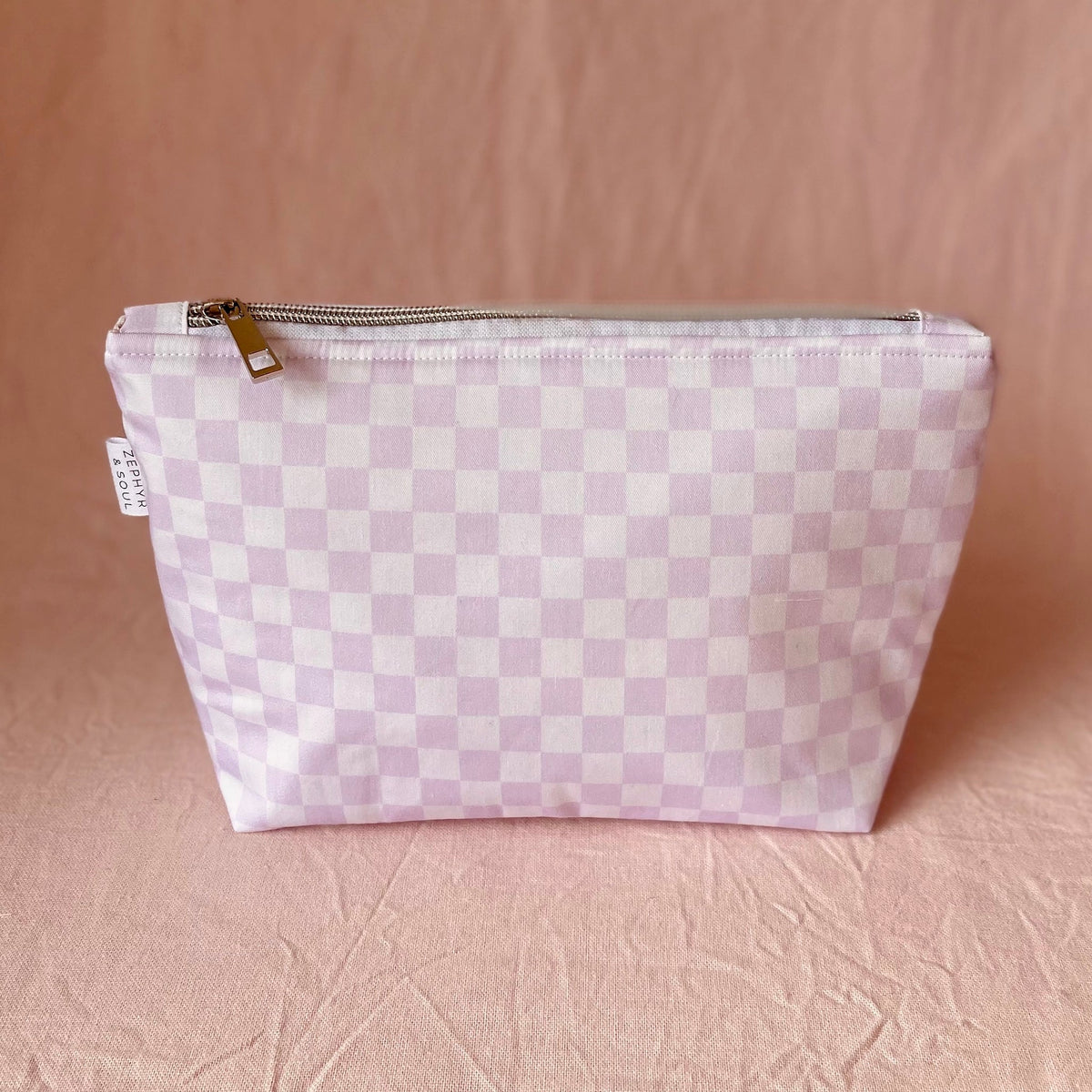 Small Makeup Bag | Lilac Check