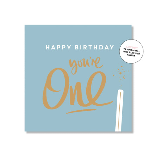 You're One! Mini Card Blue