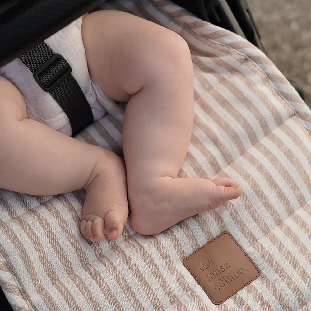 Natural Stripe Universal Linen Pram Liner Rosalyn Rae