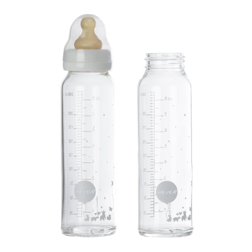 Hevea Baby Glass Bottles with Natural Rubber Teat 240ml 2pack