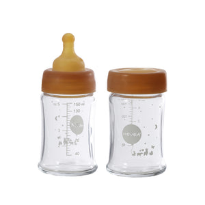 Hevea Baby Wide Neck Glass Bottles with Natural Rubber Teat 150ml 2pack