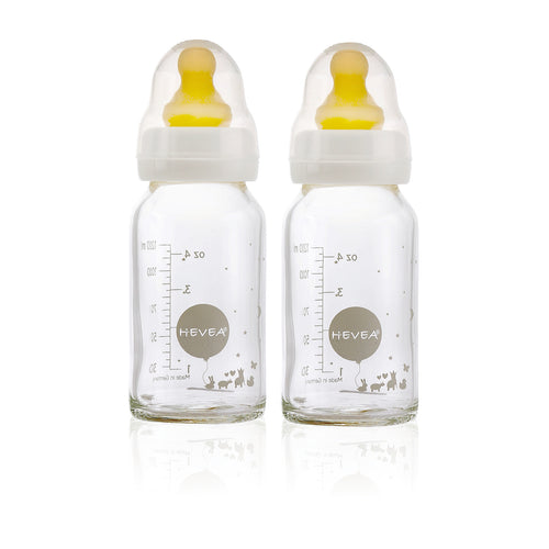 Hevea Baby Glass Bottles with Natural Rubber Teat 120ml 2pack