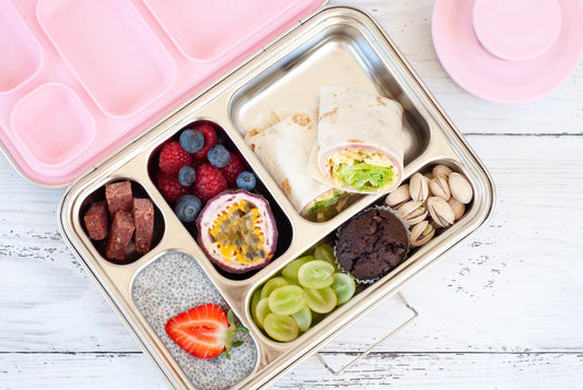 5 Compartment Leakproof Stainless Steel Lunch Box | Pink Seal and Lids