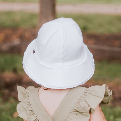 Toddler Bucket Hat Ruffle Trim | White