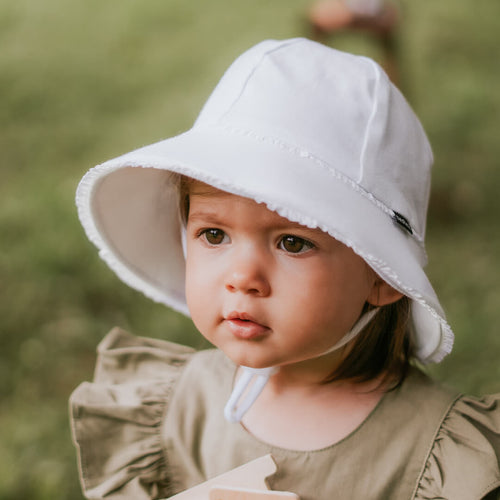 Toddler Bucket Hat Ruffle Trim | White
